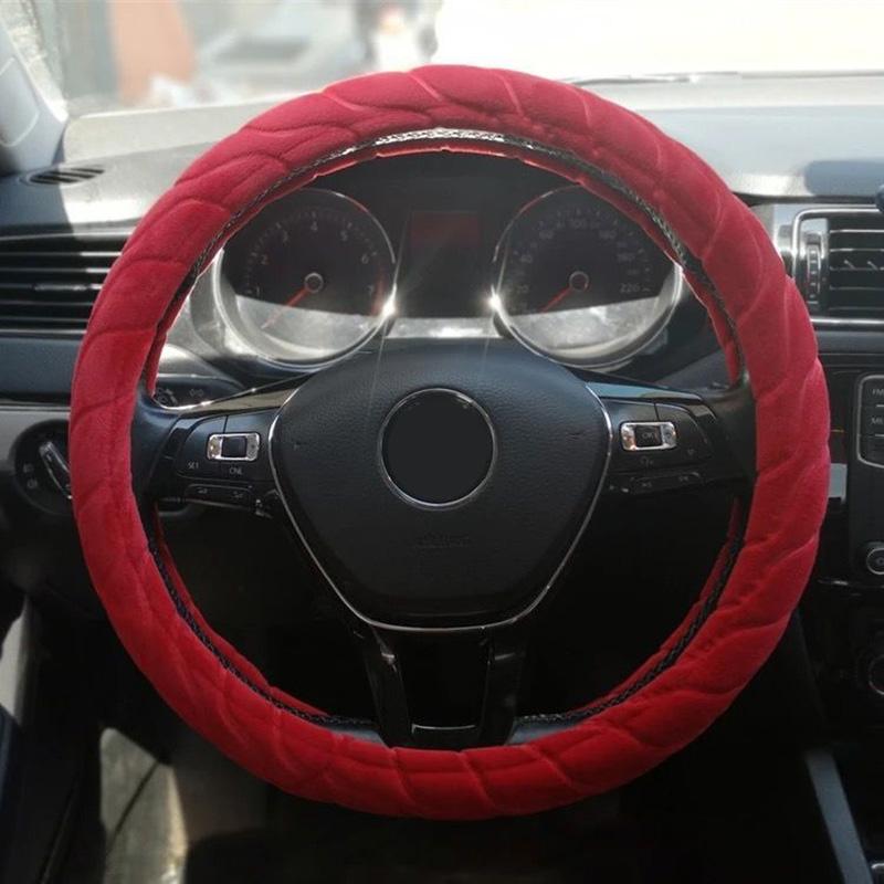 Winter Plush Car Steering Wheel Cover Non-slip Thermal Insulation Elastic Embossed Handle Cover Family Car SUV Truck Interior