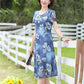 Mom's Plus Size XL-XXXXXL Summer Mid-length Over-the-knee Printed Skirt Chiffon Dress