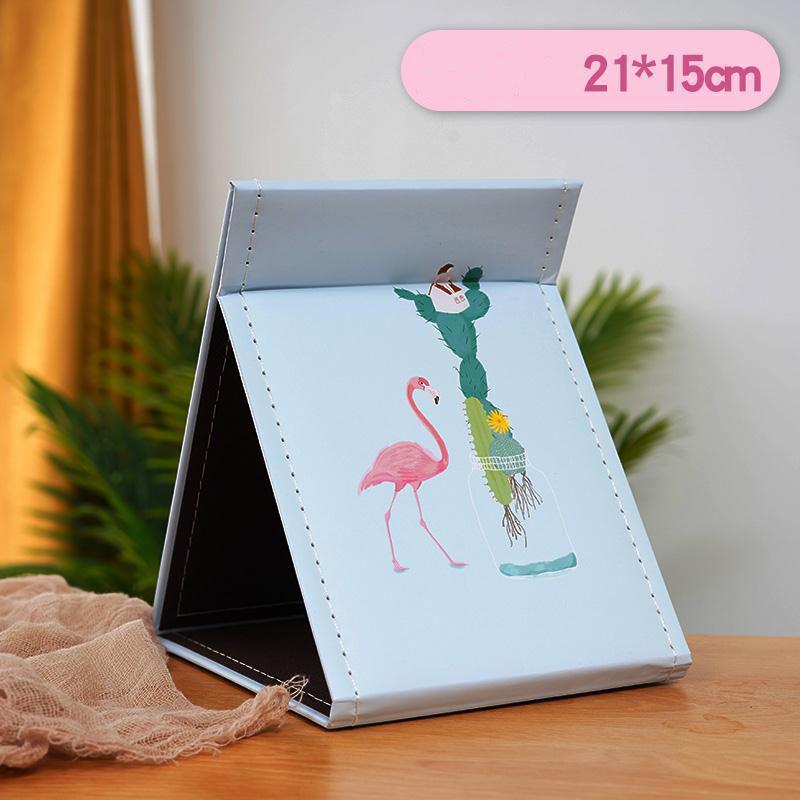 PU Rectangular Makeup Mirror Folding and Portable HD Light and Thin Travel Bedroom Dressing Table