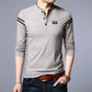 Men's Long-sleeved Polo Shirt Stand Collar Lapel Stripes Sweatshirt Bottoming Shirt Loose Casual Solid Color Shirt