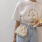 Lace Women's Straw Woven Bucket Bag Cute Summer Student Travel Vacation Beach Bag Shoulder Messenger Bag