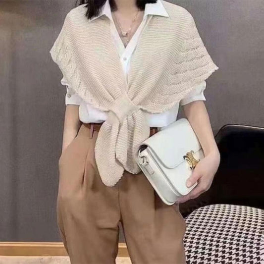 Sunscreen Shawl Female Summer Thin Shawl with Skirt High-end Hollow Shawl Knitted Short Shawl All-match Clothing Knotted Fake Collar Neck Scarf