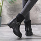 Female Socks Stitching Leather Martin Boots All-match Student Block Heel Ankle Boots British Style Snow Boots Black and White