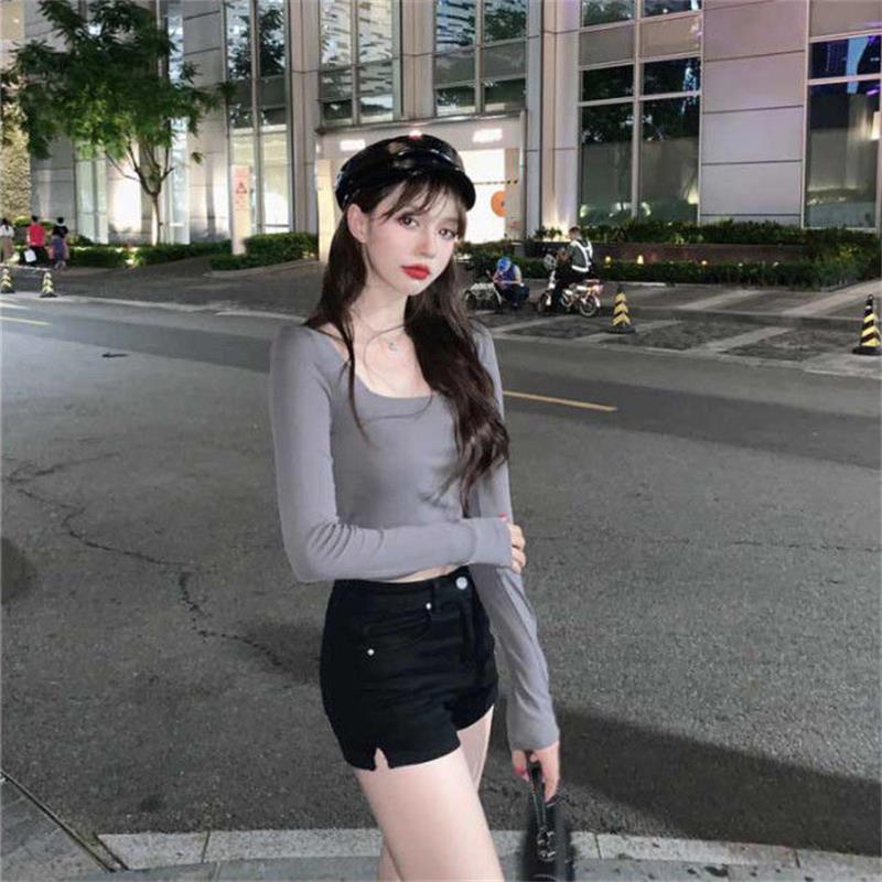 Fall Women Casual Square collar Women Autumn Long sleeve T-Shirt Women Basic Tee Pullover
