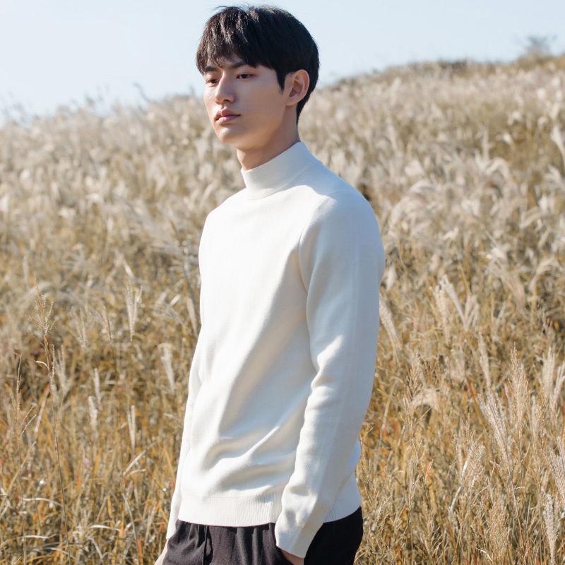 Pure Color Men's Half Turtleneck Sweater Autumn and Winter Trend of Slim Sweater Thickened Middle Collar Sweater