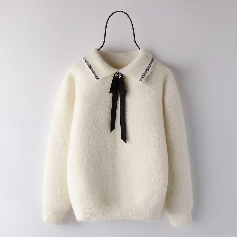 Autumn and Winter Mohair Knitted Sweater Cardigan Fashion Casual Jacket Cute Jacquard Pattern Girls Jacket