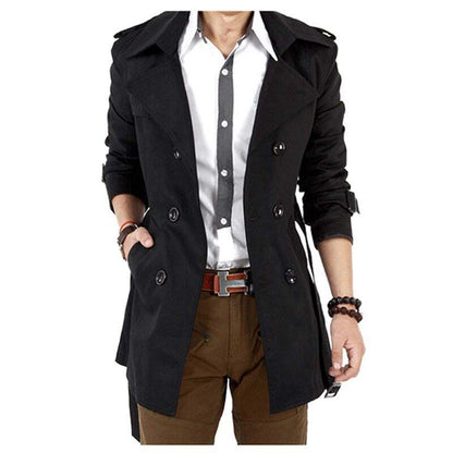 Men's Windbreaker Mid-length Spring and Autumn British Coat Thickened Youth Large Size Coat