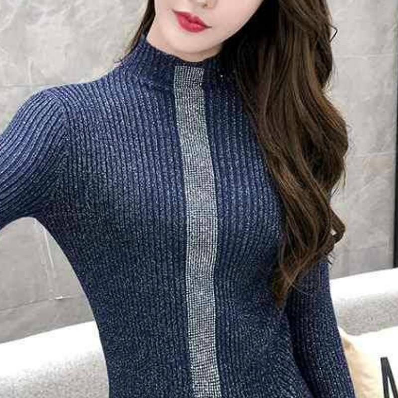 Pofulove Rhinestone Thick Pullover Sweater Women Winter Bottoming Shirt Tops Turtleneck Sweaters
