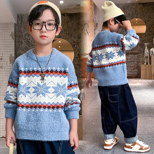 Boys and Girls Sweaters Autumn and Winter Children's Clothing Thickened Warm Bottoming Sweater Knitted Sweater