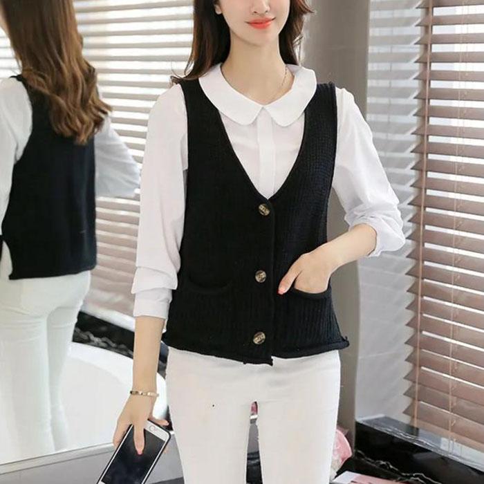 V-neck Waistcoat Fashion Vest Spring and Autumn Loose Knit Cardigan All-match Short Fashion Top