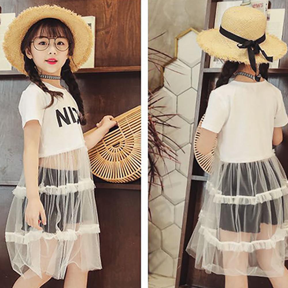 Summer Girls Tutu Dress Baby Dress Kids Dress Children Vestidos Toddler Dress Letter See Through Mesh Patch 2 To 7 Yrs