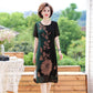 Women's Clothing Large Size Loose Chiffon Dress Round Neck Short Sleeve Printing Knee-length