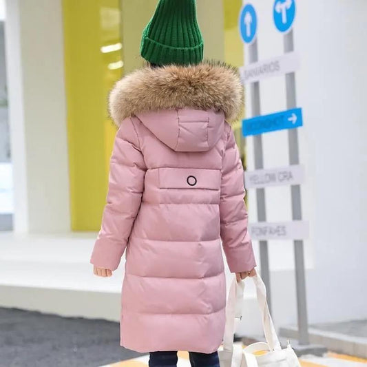 Girls' Warm and Windproof Winter Coat Mid-length Thick and Down Padded Jacket