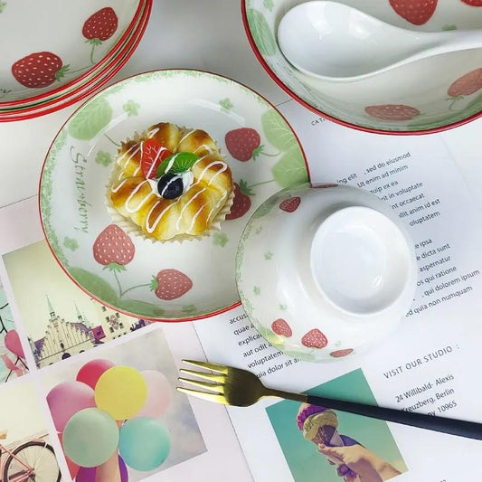 Jingdezhen Tableware Set Creative Cute Eating Bowl Noodle Soup Bowl Thick Rice Plate Rustic Ceramic Tableware Combination