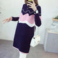 Spring and Autumn Mid-length Maternity Wear Sweater Round Neck Long-sleeved Splicing Color Base Skirt Low-neck Versatile Fashion Jacket