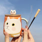 Cute and Cute Ceramic Mug with Lid Spoon Female Student High-value Couple Breakfast Coffee Drinking Cup Ins