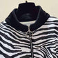 Women's Clothing Sweatshirts Spring Autumn Loose Half Zipper Stand-up Collar Female College Style Zebra Pattern Cropped Top