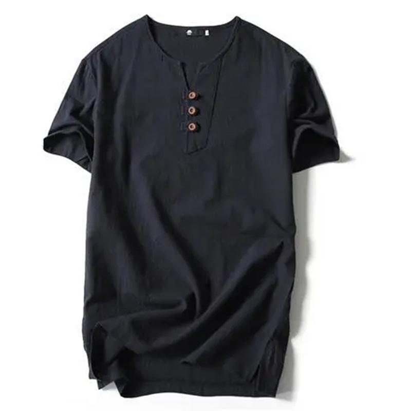 Oversized Linen Shirt Men's Summer Short-sleeved Plus Fertilizer Plus Size Loose Half-sleeved Solid Color Men's T-shirt