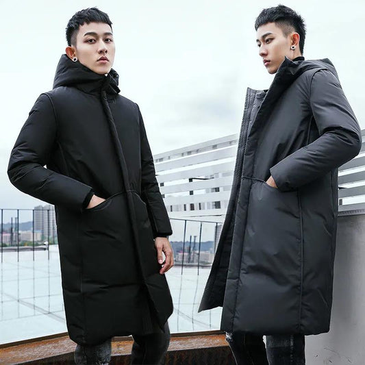 Down Jacket Men's Men's Trend Over The Knee Thick Winter Simple Casual High-end Mid-length Jacket