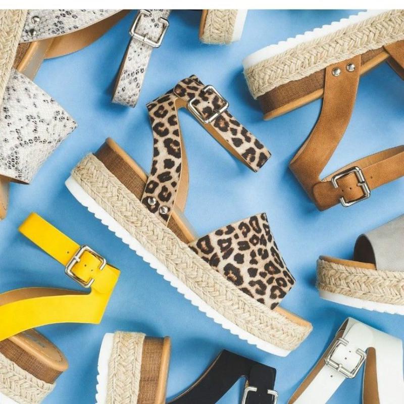 35-43 Yard Leopard Pattern Hemp Rope Female Casual Sandals Thick Bottom Comfortable Sandals