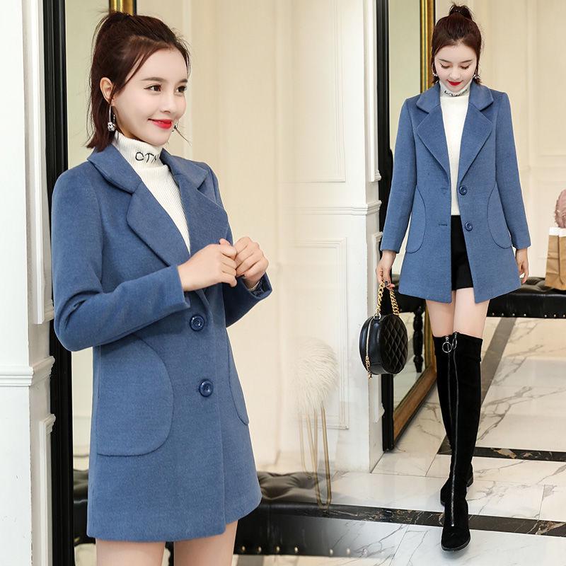 Women Coat Ladies Casual Wool & Blend Solid Color Turn-down Collar Warm Top Mujer Streetwear Outwear