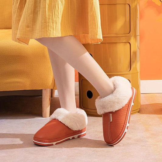 Autumn and Winter Couple Lover's Cotton Slippers PU Leather Waterproof Indoor Household Non-slip Home Warm Cotton Shoes