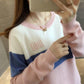 Autumn  Winter Loose Short Sweater Fashion Knit Sweater Color Matching Women's Round Neck Bottoming Shirt Top