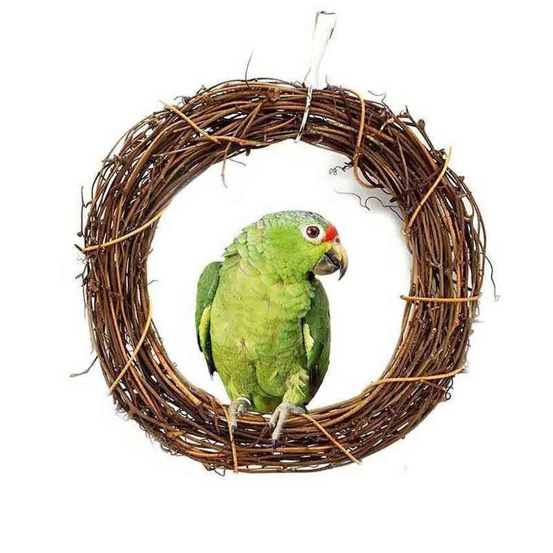Parrot Natural Rattan Ring Toy Swing Ring Biting Toy Stand Birdcage Accessories