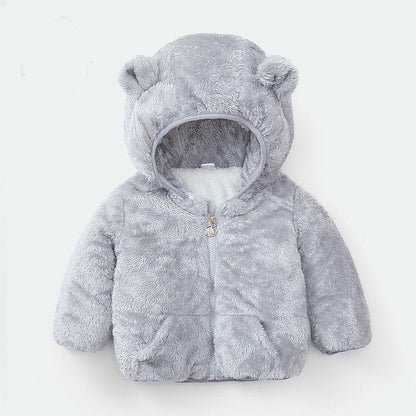 Girls' Warm and Windproof Cotton Clothes Autumn and Winter Thickened Plus Fleece Hooded Jacket