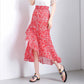 Long Print Chiffon Skirt Women Summer Elegant High Waist Pleated Sun Maxi Skirt Female