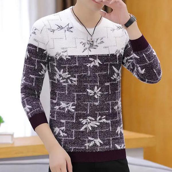 Autumn and Winter Men's Sweater Round Neck Padded Sweater Color-blocking Long-sleeved Jacket