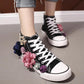 Popular Canvas Shoes Small White Shoes Women's High-top Handmade Custom Three-dimensional Flower Pearl Flat Casual Student Shoes