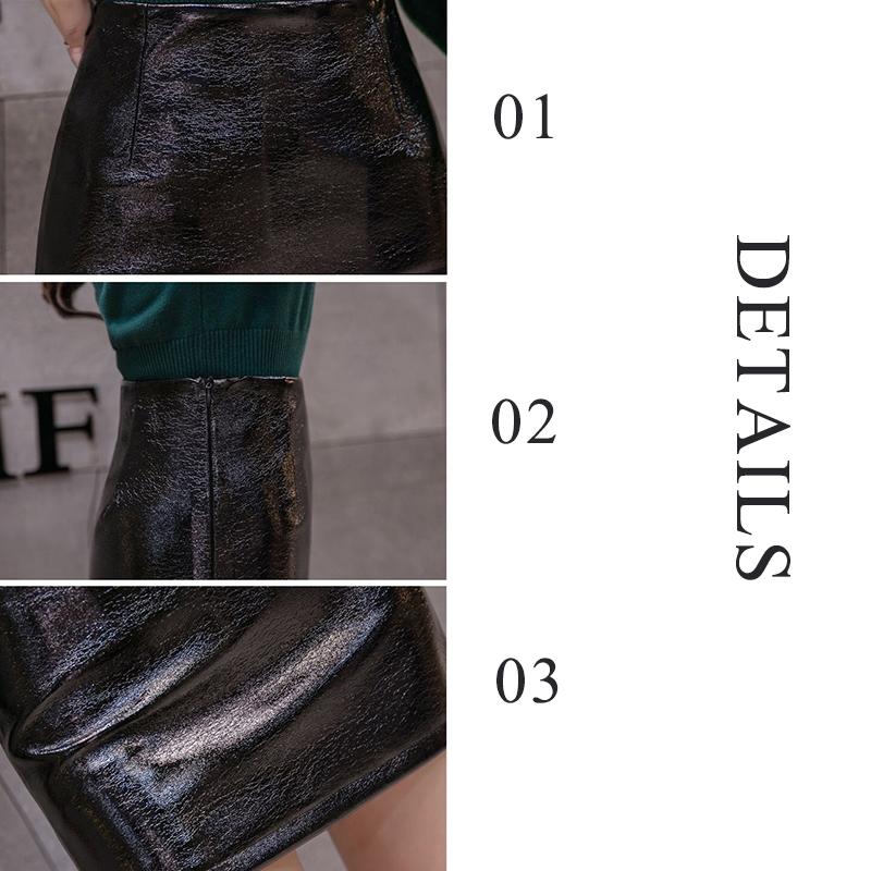 S-XXL Leather Skirt Women's Sexy PU Leather Glossy Zipper Split Mini Skirt Mid Waist A-line Skirts
