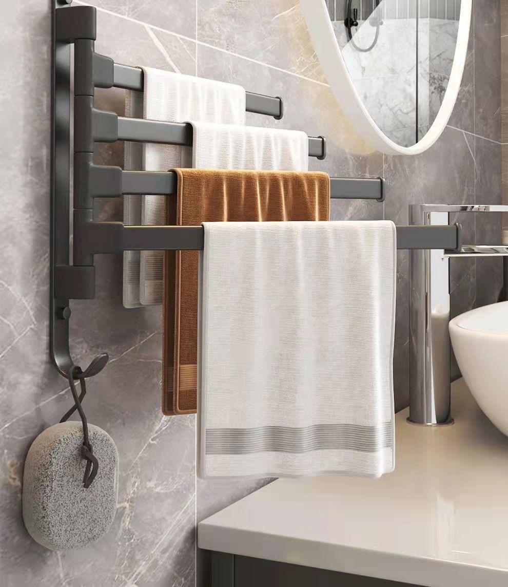 31cm Rotating 2 Bar Bathroom Towel Rack Free Punching Multi-bar Drying Space Aluminum Towel Bar Bathroom Rack Dormitory Rack Kitchen Towel Rack