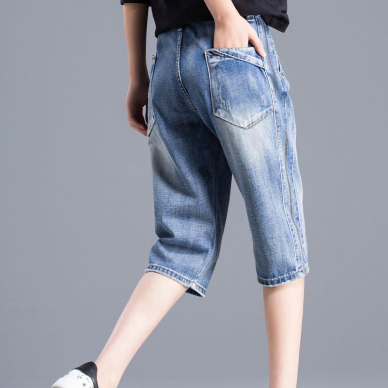 Korean Five-point Pants Women's Jeans Women Loose Summer Thin Section Pants High Waist Slim Straight Pants