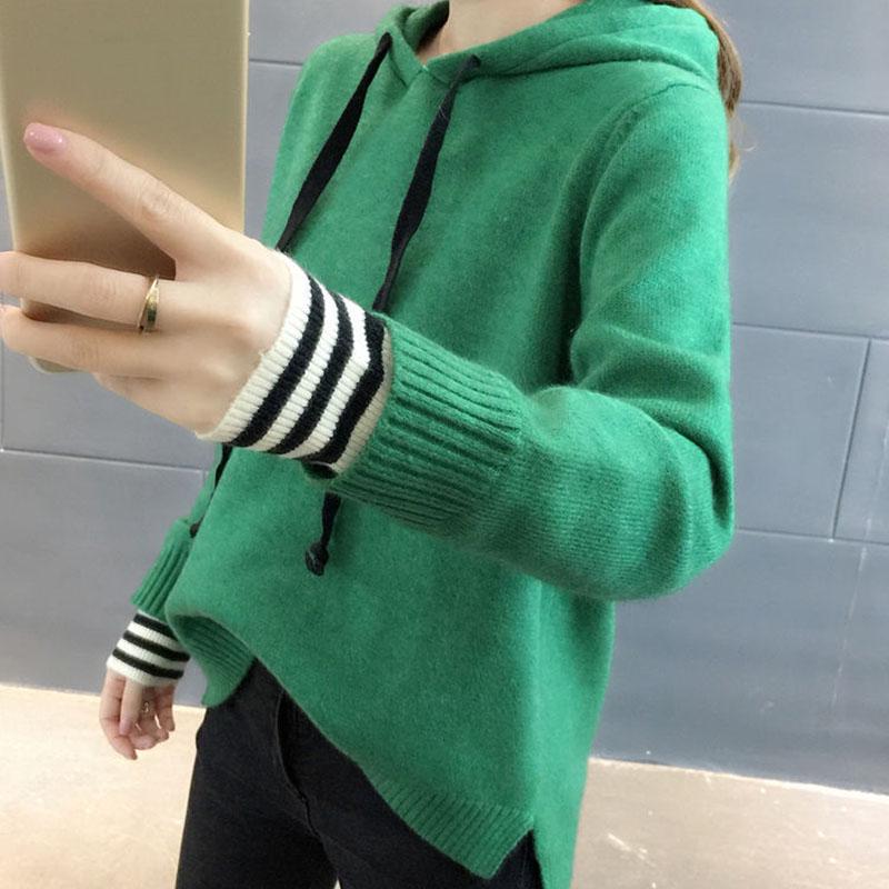 Spring and Autumn All-match Hooded Sweater Knit Korean Short Tops Fashion Casual Women's Jacket