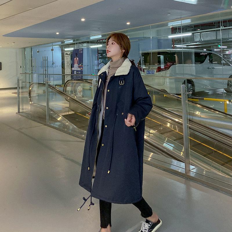 Lamb Velvet Padded Padded Jacket Women's Mid-length Over The Knee Fashion Loose and Velvet Parka Padded Jacket