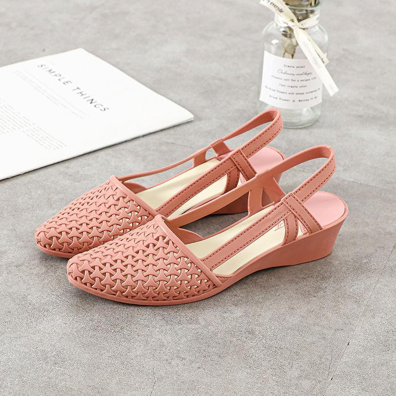 Fashion Sandals Female Summer Hollow Slope with Breathable Soft Bottom Plastic Sandals Travel Non-slip All-match Fairy Shoes