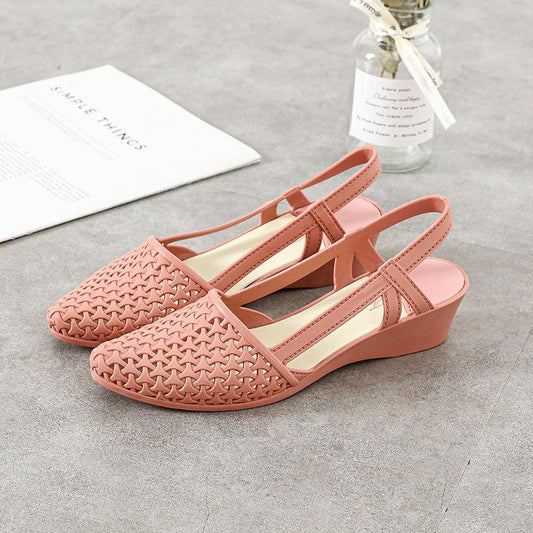 Fashion Sandals Female Summer Hollow Slope with Breathable Soft Bottom Plastic Sandals Travel Non-slip All-match Fairy Shoes