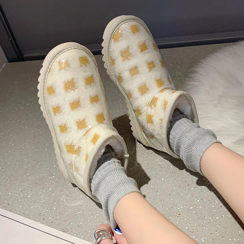 Snow Boots Women's Autumn and Winter Plus Velvet Thick Warm Sponge Cake Net Red All-match Cotton Shoes