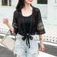 1 PCS Lace Cardigan Women Beach Sun Protection Summer Short Solid Color Thin Shawl White Flower Pattern