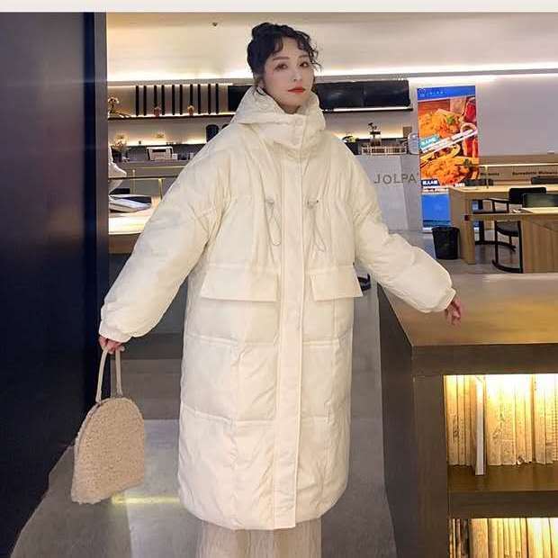 Women's Down Jacket Mid-length Thick Bread Jacket Loose and Thin White Duck Down