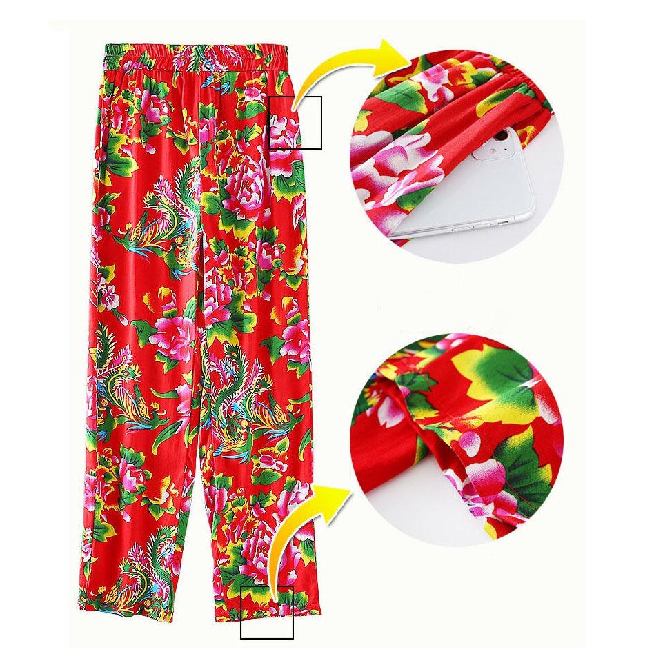 S-XXXXL Women's Spring Wide Leg Pants Summer Plus Size Printed Long Pants Autumn Elastic Waist Loose Trousers
