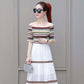 Pofulove S-2XL Women Vintage Off-shoulder A-line Dress Slim Single-neck Mid-length Dress Beach Dress