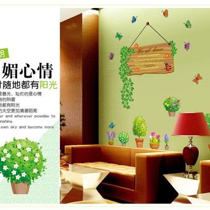 Sun flower garden cute potted restaurant glass removable wall stickers furniture stickers