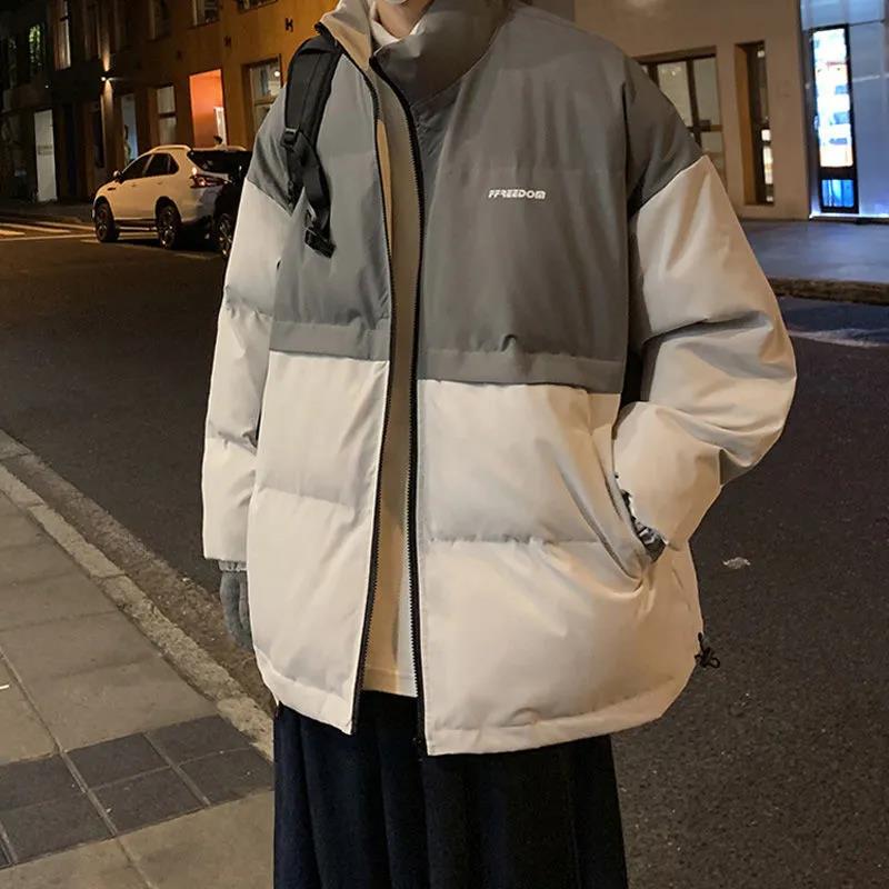 Winter Youth Cotton Clothing Contrast Color Stand-up Collar Bread Clothing Loose Cotton Clothing Fashion Casual Jacket