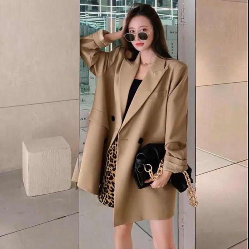Khaki Jacket Female Spring and Autumn Loose Sense of Design Qualities Leisure Suit Jacket Lady Loose Long-sleeved Jacket