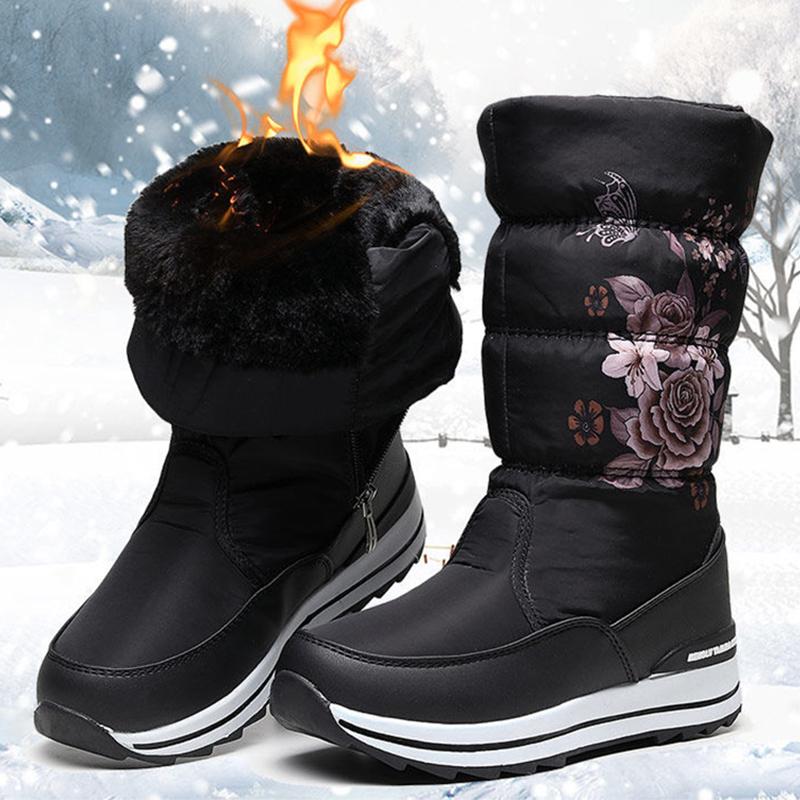 Snow Boots Women's Thick Winter Waterproof Non-slip Warmth and Velvet Cotton Shoes Mid-to-high Boots