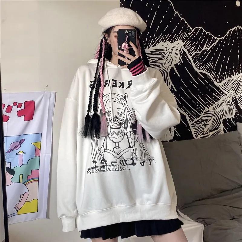 Sweatshirt Women Cute Anime Hoodies Oversized Fashion Hooded Tracksuit Autumn Winter White Plus Size Casual Sport Shirts