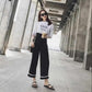 Women's Loose Round Neck Short-sleeved T-shirt Casual Elastic Waist Wide-leg Pants Two-piece Suit Women Summer Casual Home Service